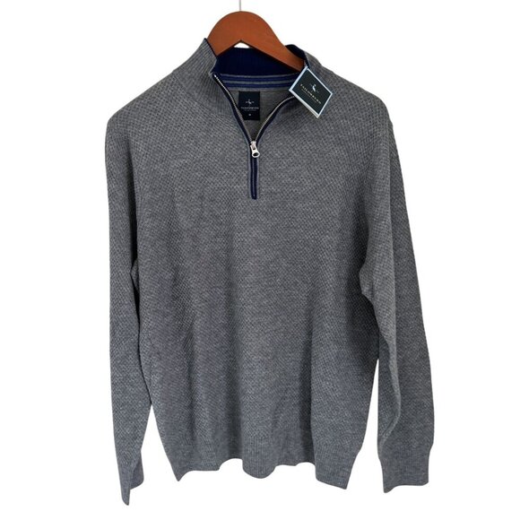 Tailorbyrd Cotton Textured Waffle Quarter-Zip Pullover Gray Size Med - Picture 1 of 10